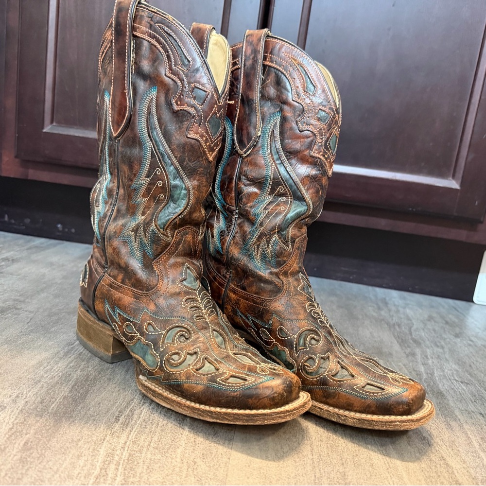 Corral Boots with Turquoise Inlay